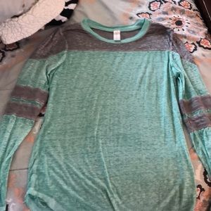mint and grey shirt